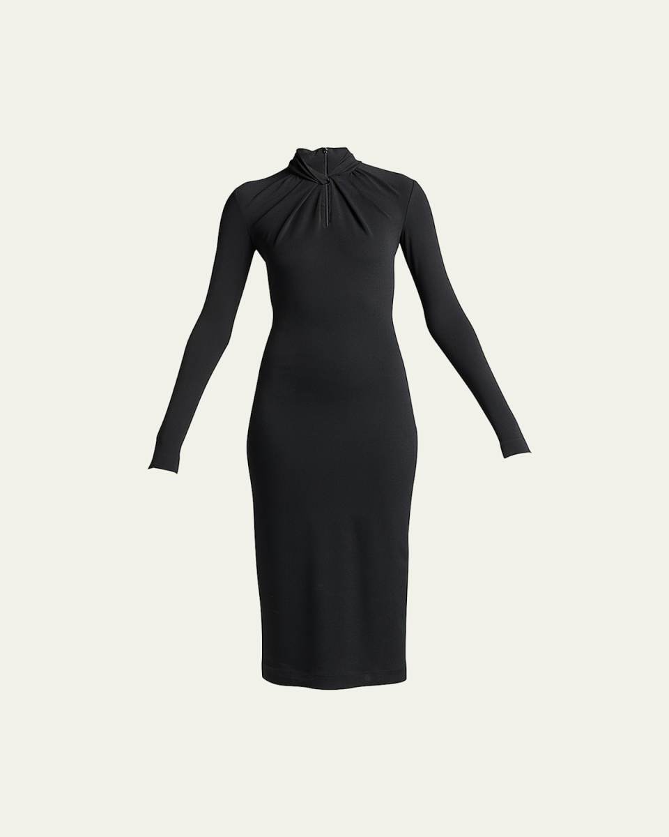 Twisted Keyhole Neckline Midi Jersey Dress